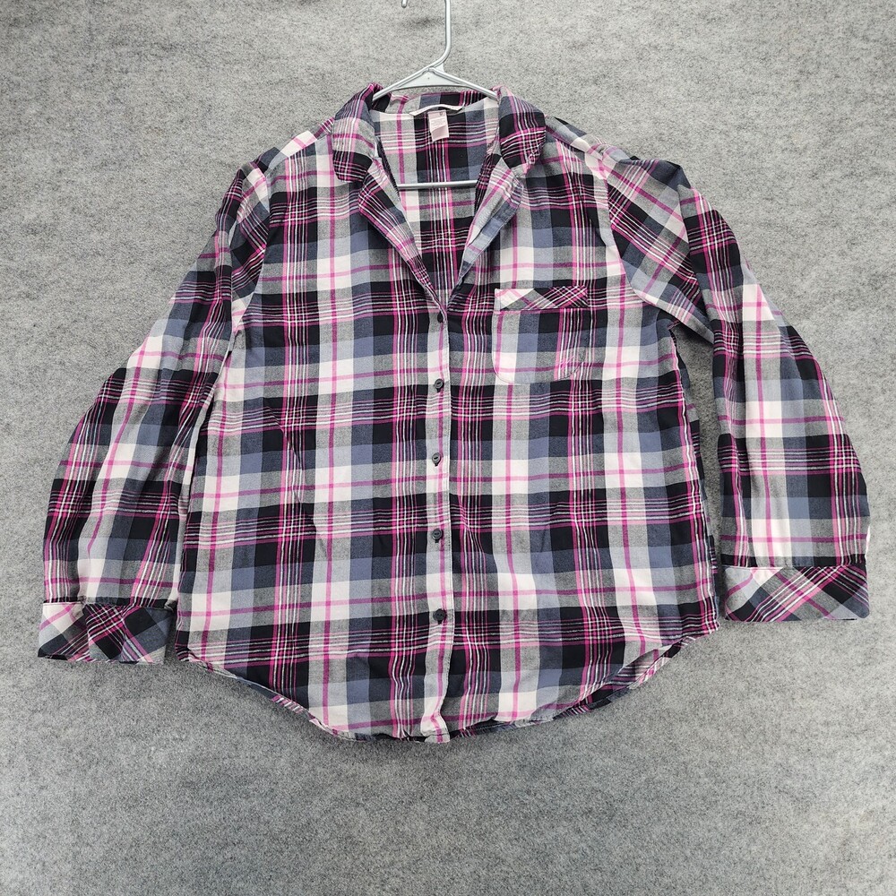 Victoria Secret Pajama Shirt Womens Medium Button Up Long Sleeve Pink Plaid